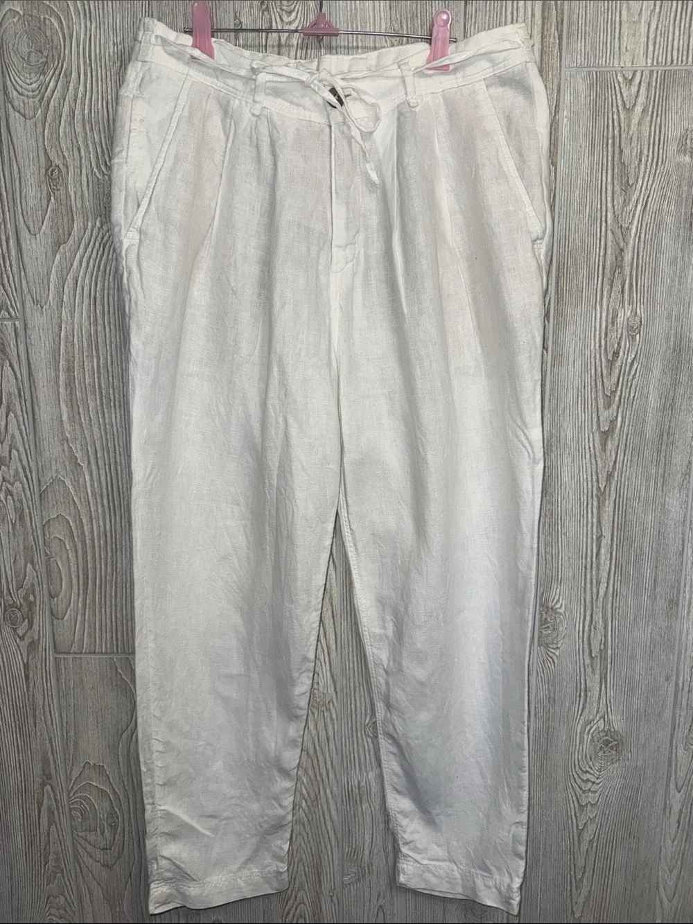 Zara White Linen-Blend Relaxed Drawstring Trousers